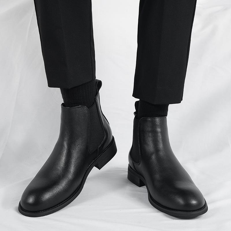 秋冬 コーデ メンズ 服 シンプル ファッション オシャレ 大人 かっこいい 大きいサイズ ストリート 紳士服 ハイエンド チェルシー ブーツ カット ビジネス カジュアル 革靴