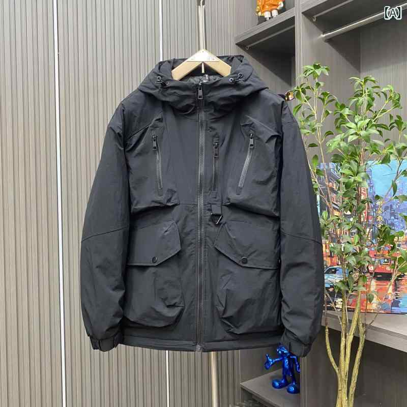 秋冬 コーデ メンズ 服 シンプル ファッション オシャレ 大人 かっこいい 大きいサイズ ストリート 紳士服 ソリッドカラー フード付き パッド ジャケット アウター 綿 コート