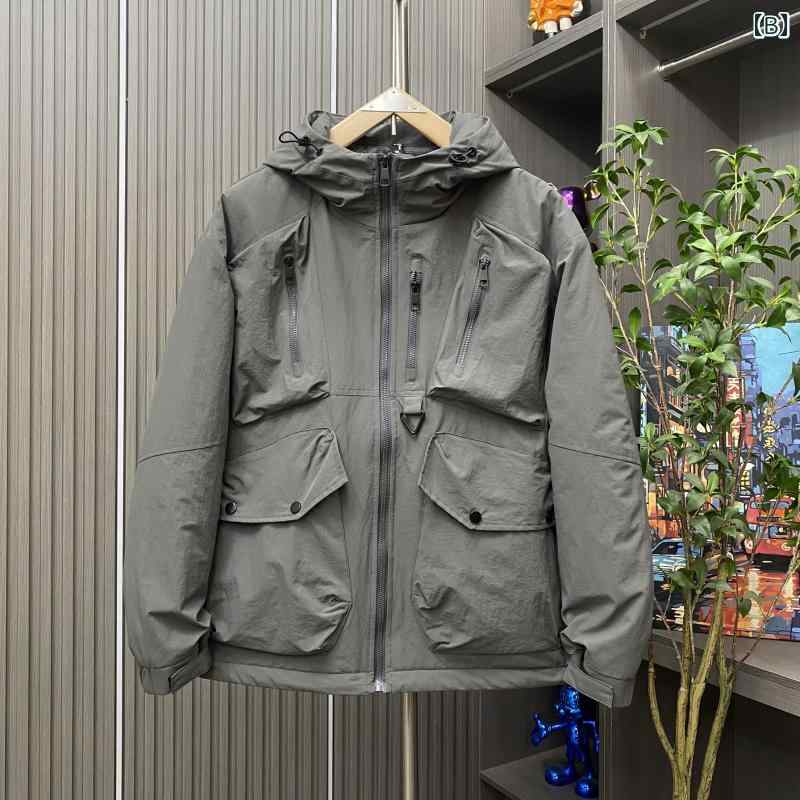 秋冬 コーデ メンズ 服 シンプル ファッション オシャレ 大人 かっこいい 大きいサイズ ストリート 紳士服 ソリッドカラー フード付き パッド ジャケット アウター 綿 コート