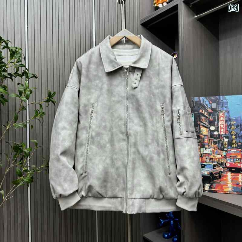 秋冬 コーデ メンズ 服 シンプル ファッション オシャレ 大人 かっこいい 大きいサイズ ストリート 紳士服 ソリッドカラー エコ レザー ジャケット アウター 暖かい トップス