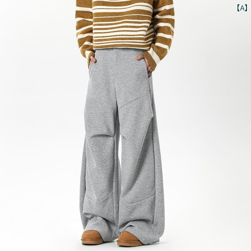 秋冬 コーデ メンズ 服 シンプル ファッション オシャレ 大人 かっこいい 大きいサイズ ストリート 紳士服 アメリカン ヘビー グレー プリーツ スウェットパンツ フィット ワイド レッグ スポーツ カジュアル パンツ