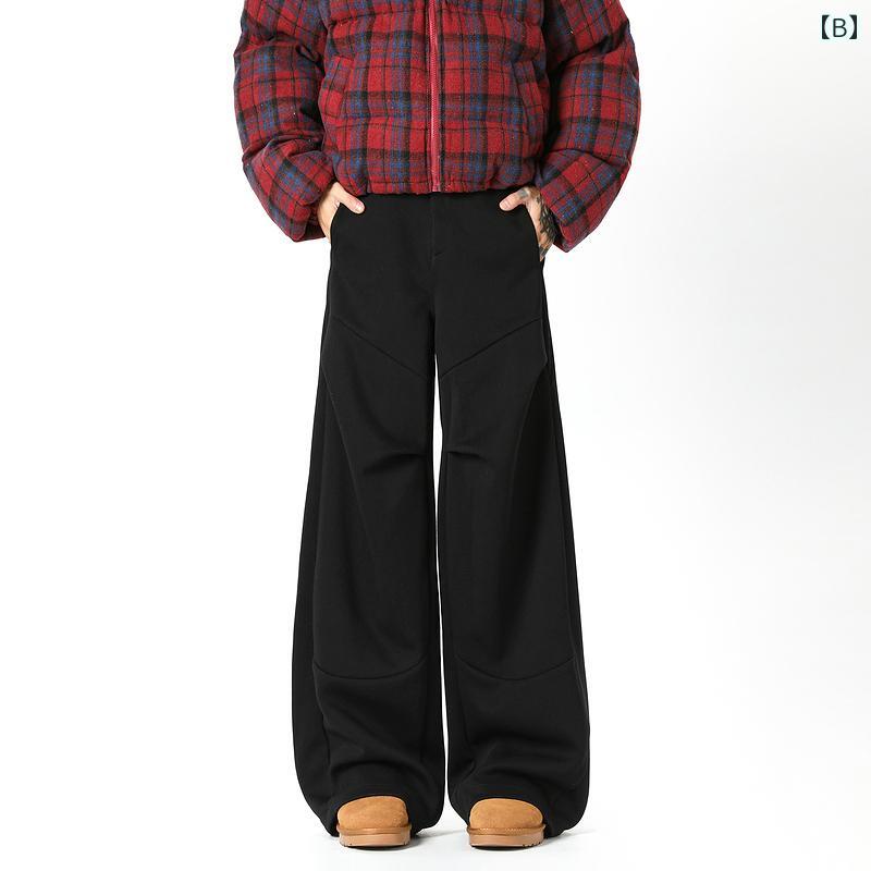 秋冬 コーデ メンズ 服 シンプル ファッション オシャレ 大人 かっこいい 大きいサイズ ストリート 紳士服 アメリカン ヘビー グレー プリーツ スウェットパンツ フィット ワイド レッグ スポーツ カジュアル パンツ