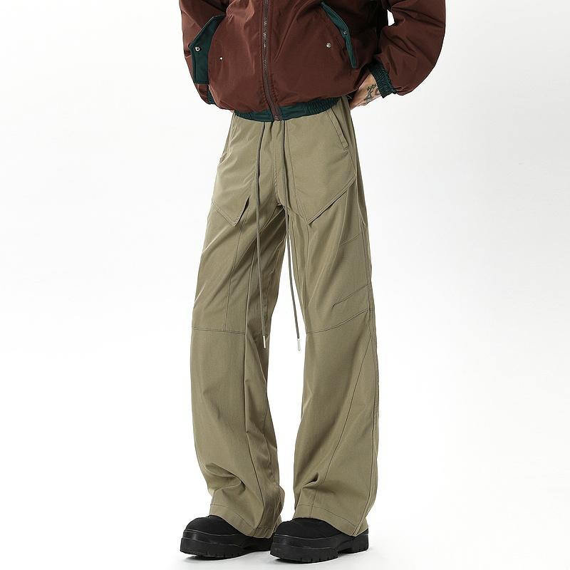 秋冬 コーデ メンズ 服 シンプル ファッション オシャレ 大人 かっこいい 大きいサイズ ストリート 紳士服 アメリカン ドローストリング エラスティック ウエスト アサルト パンツ ゆったり 快適 ワイド レッグ カジュアル