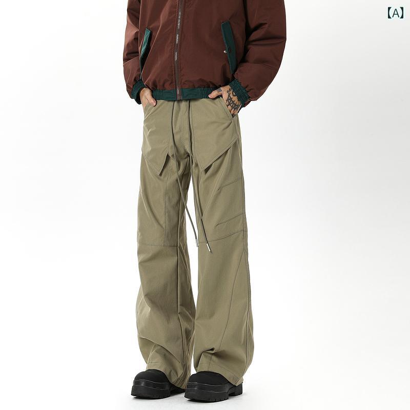 秋冬 コーデ メンズ 服 シンプル ファッション オシャレ 大人 かっこいい 大きいサイズ ストリート 紳士服 アメリカン ドローストリング エラスティック ウエスト アサルト パンツ ゆったり 快適 ワイド レッグ カジュアル