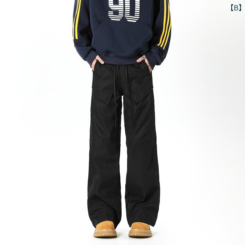 秋冬 コーデ メンズ 服 シンプル ファッション オシャレ 大人 かっこいい 大きいサイズ ストリート 紳士服 アメリカン ドローストリング エラスティック ウエスト アサルト パンツ ゆったり 快適 ワイド レッグ カジュアル
