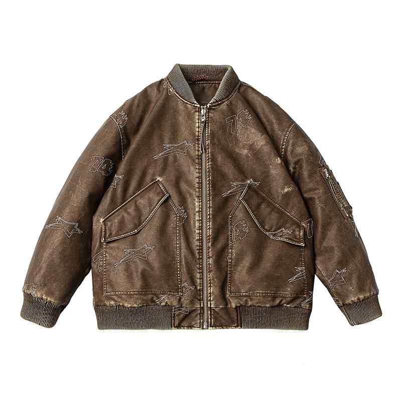 秋冬 コーデ メンズ 服 シンプル ファッション オシャレ 大人 かっこいい 大きいサイズ ストリート 紳士服 アメリカン レトロ ダメージ加工 PU エコ レザー ダウン ジャケット アウター