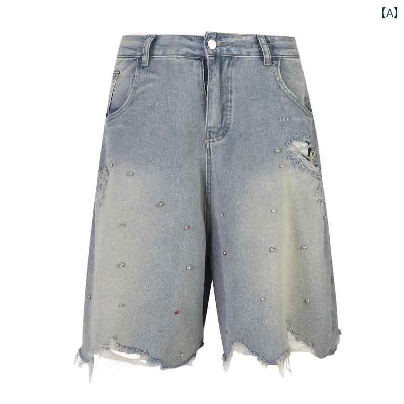 秋冬 コーデ メンズ 服 シンプル ファッション オシャレ 大人 かっこいい 大きいサイズ ストリート 紳士服 アメリカン レトロ ウォッシュ デニムパンツ ワイド レッグ 五分丈 カジュアル パンツ