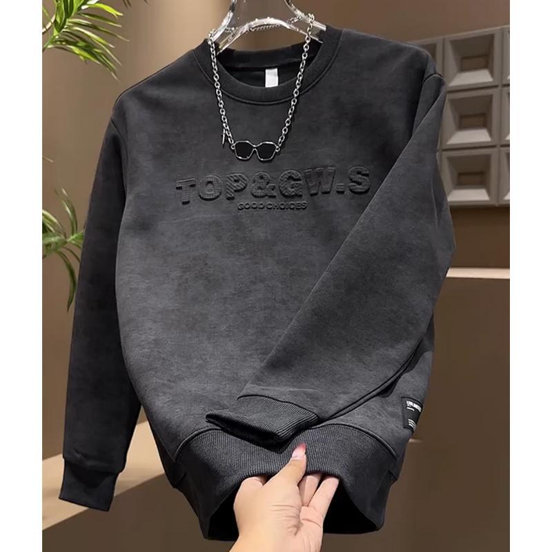 秋冬 コーデ メンズ 服 シンプル ファッション オシャレ 大人 かっこいい 大きいサイズ ストリート 紳士服 スウェットシャツ カジュアル ラウンドネック レイヤリング シャツ