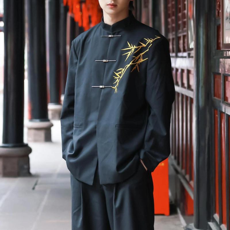 秋冬 コーデ メンズ 服 シンプル ファッション オシャレ 大人 かっこいい 大きいサイズ ストリート 紳士服 黄 チュニック スーツ ハイエンド スタンドカラー ジャケット アウター スーツ