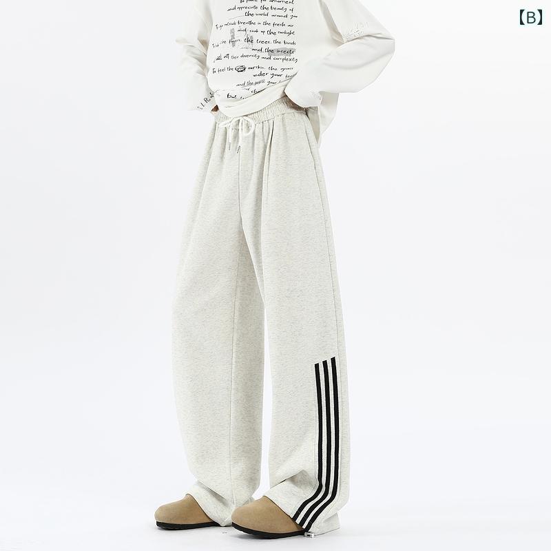 秋冬 コーデ メンズ 服 シンプル ファッション オシャレ 大人 かっこいい 大きいサイズ ストリート 紳士服 レトロ ストライプ ストレッチ スポーツ スウェットパンツ アメリカン ワイド レッグ 快適 カジュアル パンツ