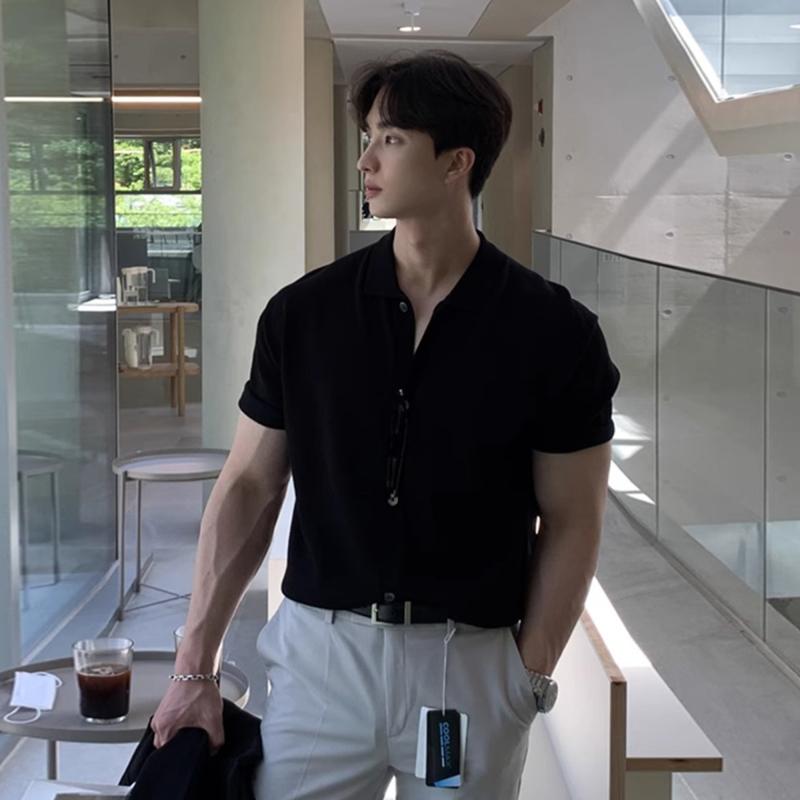 秋冬 コーデ メンズ 服 シンプル ファッション オシャレ 大人 かっこいい 大きいサイズ ストリート 紳士服 ニット ポロ 半袖 シャツ ハイエンド カジュアル スリム T