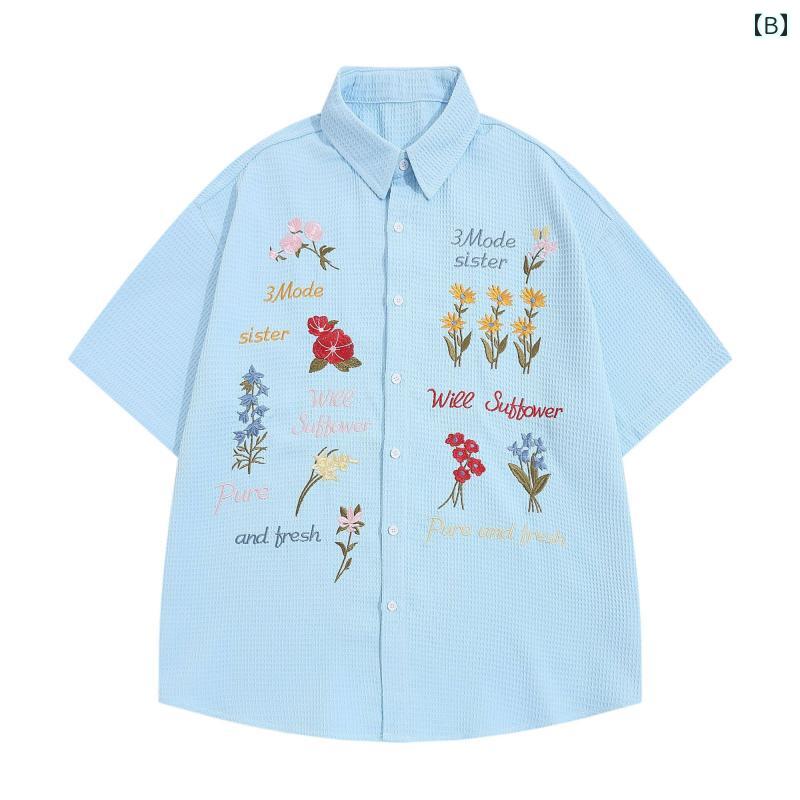 秋冬 コーデ メンズ 服 シンプル ファッション オシャレ 大人 かっこいい 大きいサイズ ストリート 紳士服 アメリカン レトロ ワッフル カラフル 花柄 シャツ 半袖 ゆったり ユニセックス 男女共 ジャケット アウター