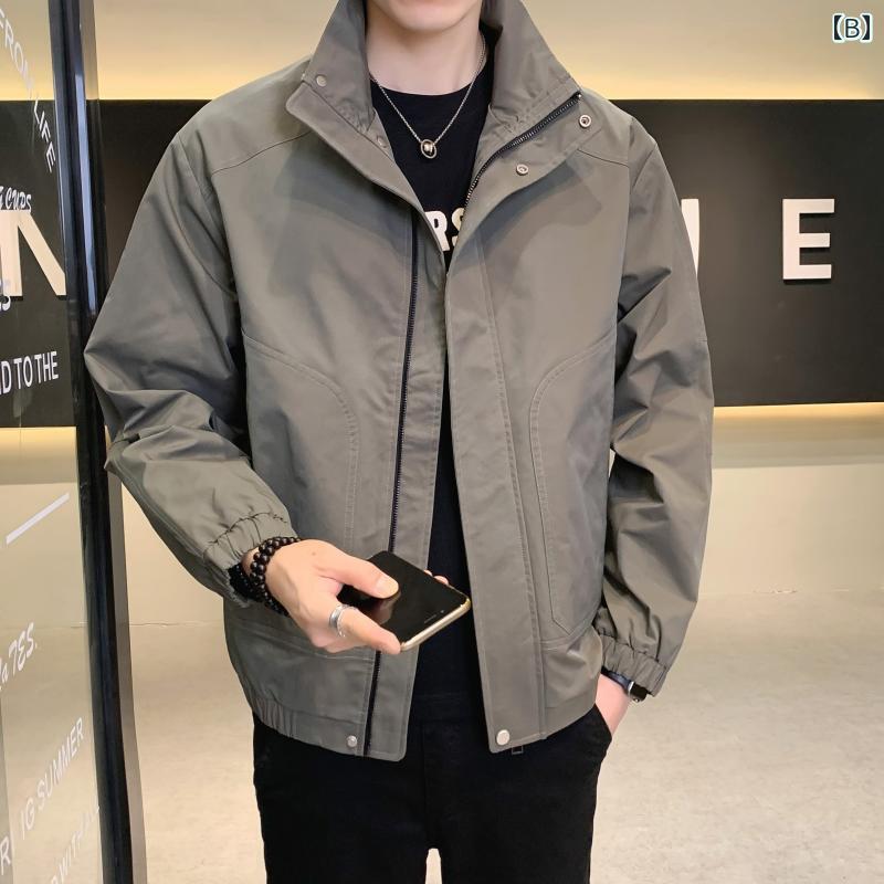 秋冬 コーデ メンズ 服 シンプル ファッション オシャレ 大人 かっこいい 大きいサイズ ストリート 紳士服 ジャケット アウター カジュアル スタンドカラー 薄手