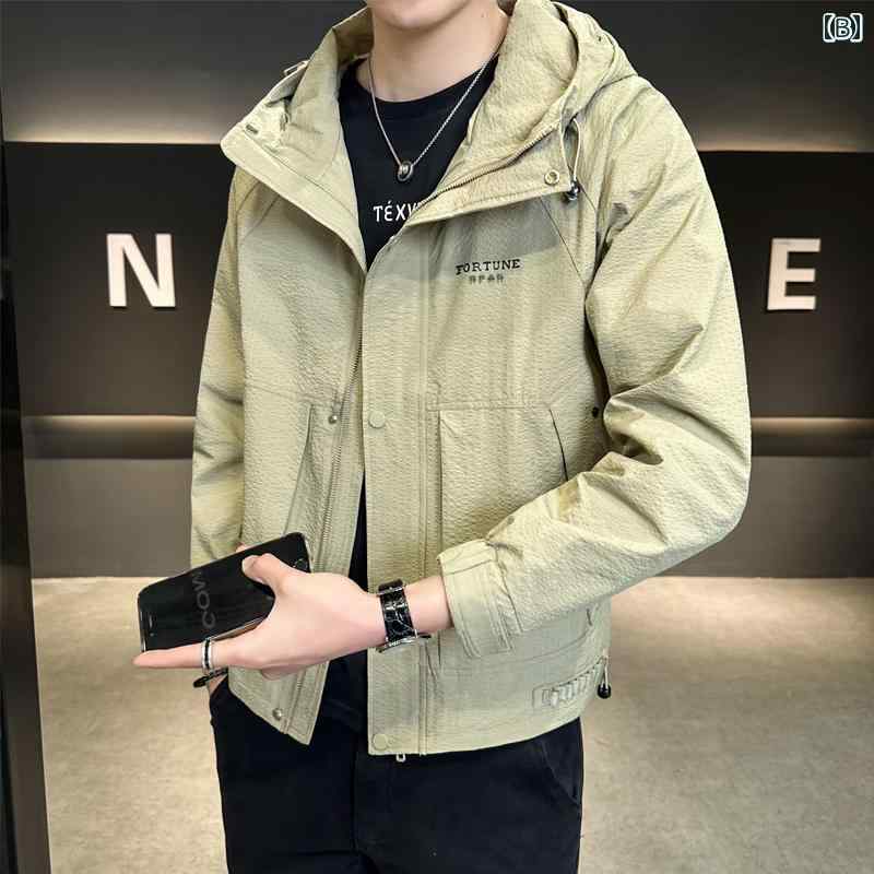 秋冬 コーデ メンズ 服 シンプル ファッション オシャレ 大人 かっこいい 大きいサイズ ストリート 紳士服 ジャケット アウター フード付き 薄型 日焼け防止