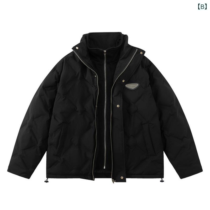 秋冬 コーデ メンズ 服 シンプル ファッション オシャレ 大人 かっこいい 大きいサイズ ストリート 紳士服 ハイエンド スタンドカラー フェイク ツーピース 90 ホワイトダック ダウン ジャケット アウター 暖かい トップス