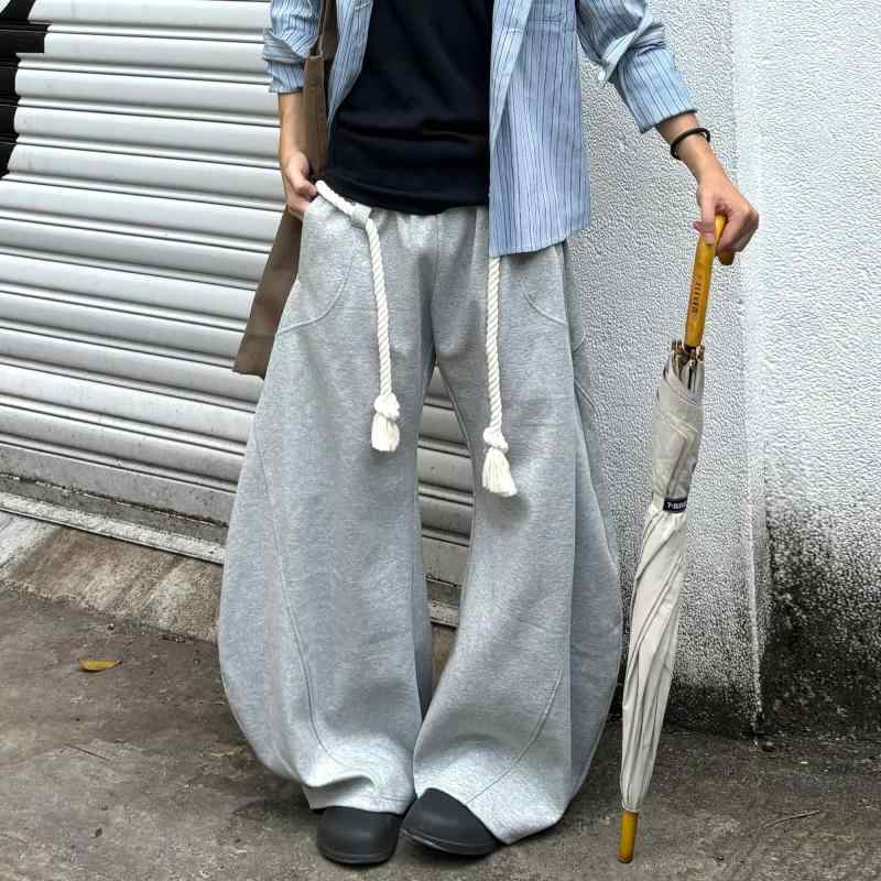 秋冬 コーデ メンズ 服 シンプル ファッション オシャレ 大人 かっこいい 大きいサイズ ストリート 紳士服 アメリカン ロープ ハイエンド スウェットパンツ ストレート ワイド レッグ カジュアル ロング パンツ