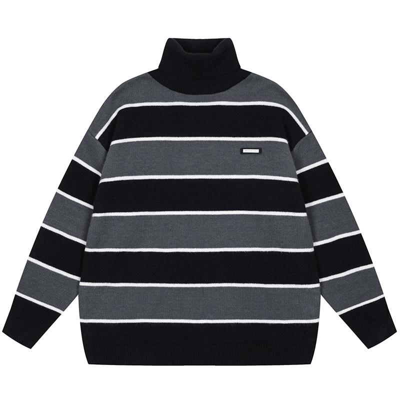 秋冬 コーデ メンズ 服 シンプル ファッション オシャレ 大人 かっこいい 大きいサイズ ストリート 紳士服 レディース レトロ コントラスト ストライプ タ...