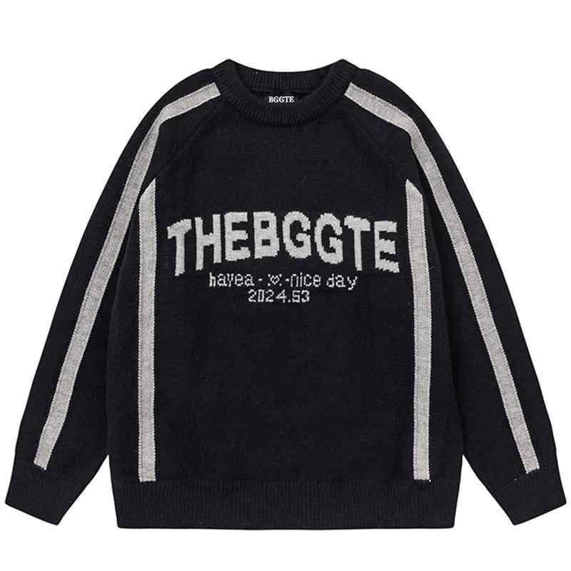 秋冬 コーデ メンズ 服 シンプル ファッション オシャレ 大人 かっこいい 大きいサイズ ストリート 紳士服 アメリカン レトロ レター ジャカード ラウンド...