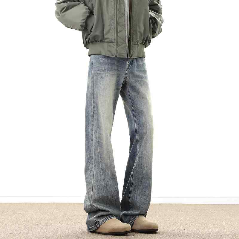 秋冬 コーデ メンズ 服 シンプル ファッション オシャレ 大人 かっこいい 大きいサイズ ストリート 紳士服 アメリカン ブーツ カット ジーンズ レトロ スリム ウォッシュド フロア レングス パンツ