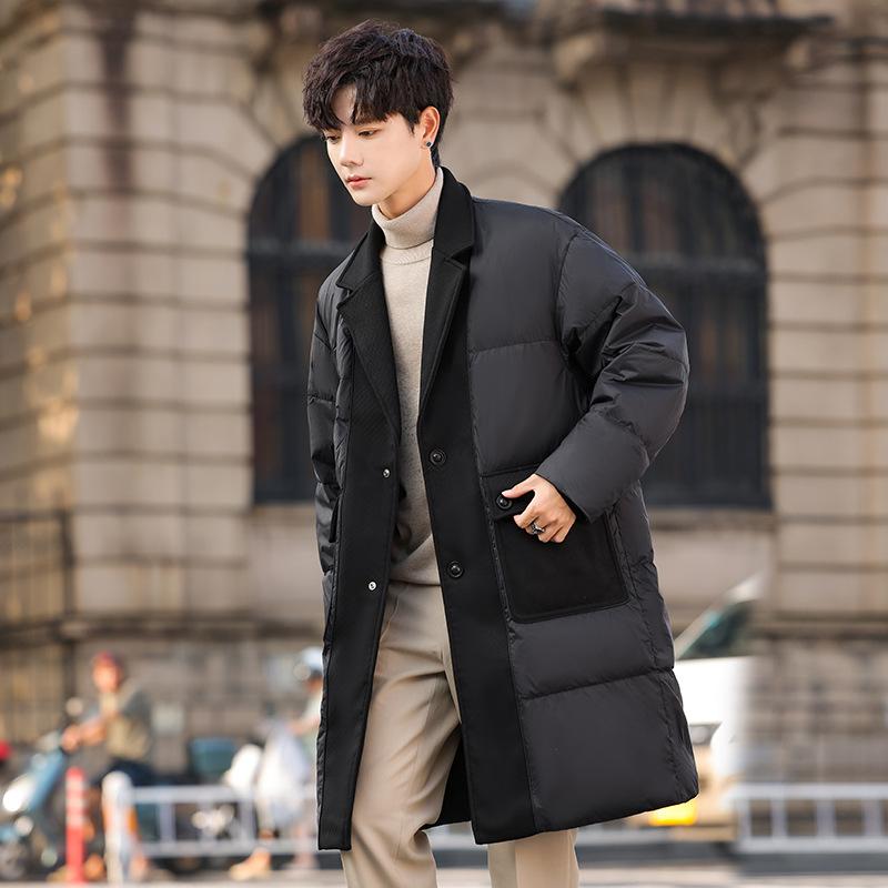秋冬 コーデ メンズ 服 シンプル ファッション オシャレ 大人 かっこいい 大きいサイズ ストリート 紳士服 冬 ホワイトダックダウン ジャケット ミディアム レングス 暖かい スーツ カラー