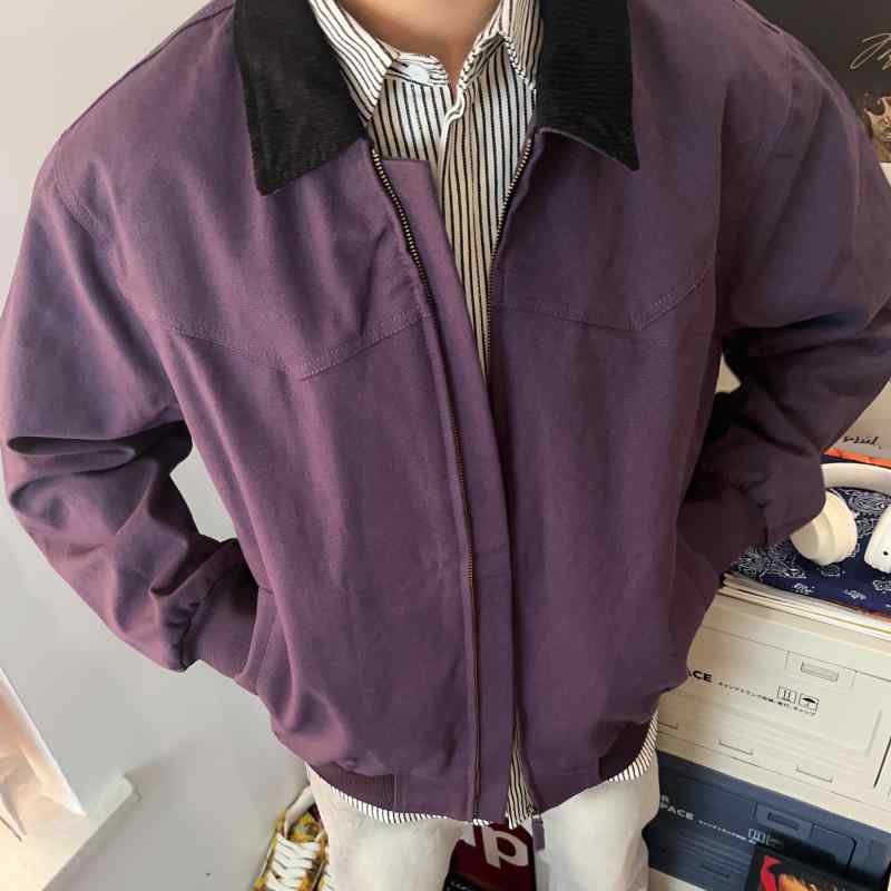 秋 冬 コーデ メンズ 服 シンプル ファッション オシャレ 大人 かっこいい 大きいサイズ ストリート 紳士服 アメリカン レトロ サンタフェ パープル ハイエンド ジャケット 春 デトロイト ワークウェア