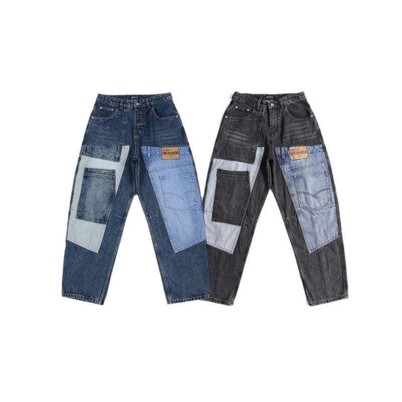 メンズ デニムパンツ ウォッシュ加工 ストレート ワイド 春 ヴィンテージ風