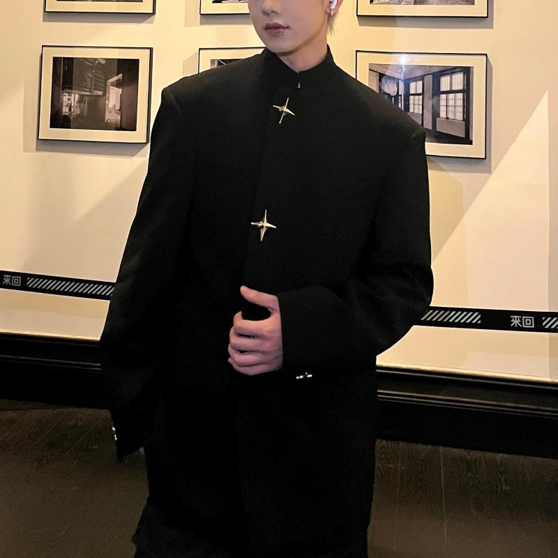 秋冬 コーデ メンズ 服 シンプル ファッション オシャレ 大人 かっこいい 大きいサイズ ストリート 紳士服 チュニック ハイエンド スタンドカラー スーツ ジャケット カジュアル