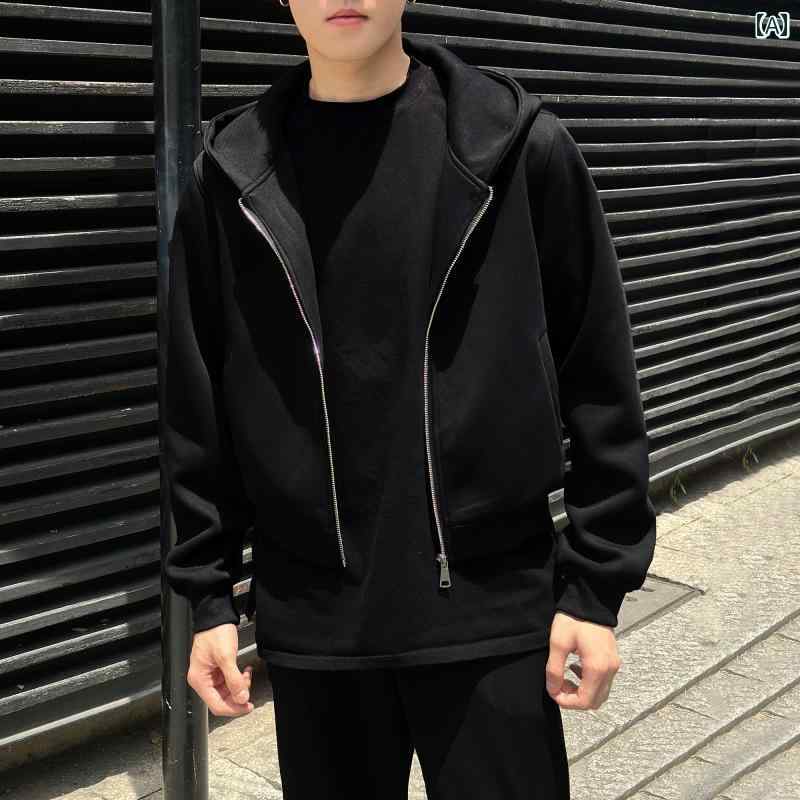 秋冬 コーデ メンズ 服 シンプル ファッション オシャレ 大人 かっこいい 大きいサイズ ストリート 紳士服 アメリカン シルエット ジッパー フード付き スウェットシャツ 春 カーディガン トップス ジャケット