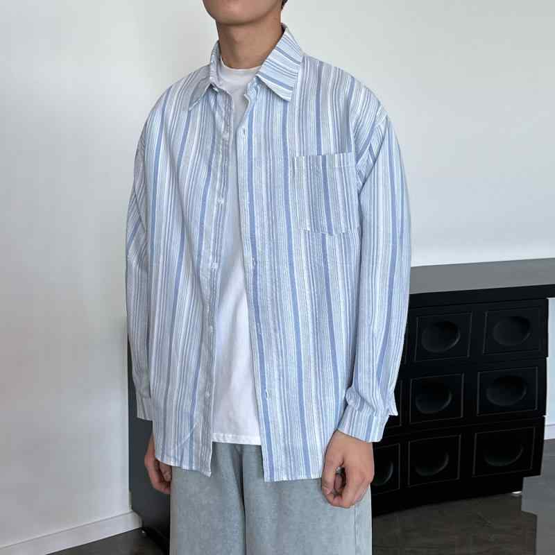 秋冬 コーデ メンズ 服 シンプル ファッション オシャレ 大人 かっこいい 大きいサイズ ストリート 紳士服 アメリカン レトロ ハイエンド ストライプ 日焼け防止 シャツ 長袖 春 カジュアル カップル ウェア ジャケット