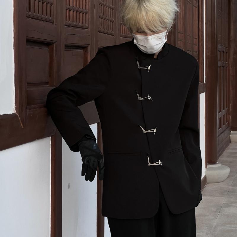 秋冬 コーデ メンズ 服 シンプル ファッション オシャレ 大人 かっこいい 大きいサイズ ストリート 紳士服 ハイエンド スタンドカラー スーツ ジャケット チュニック カジュアル