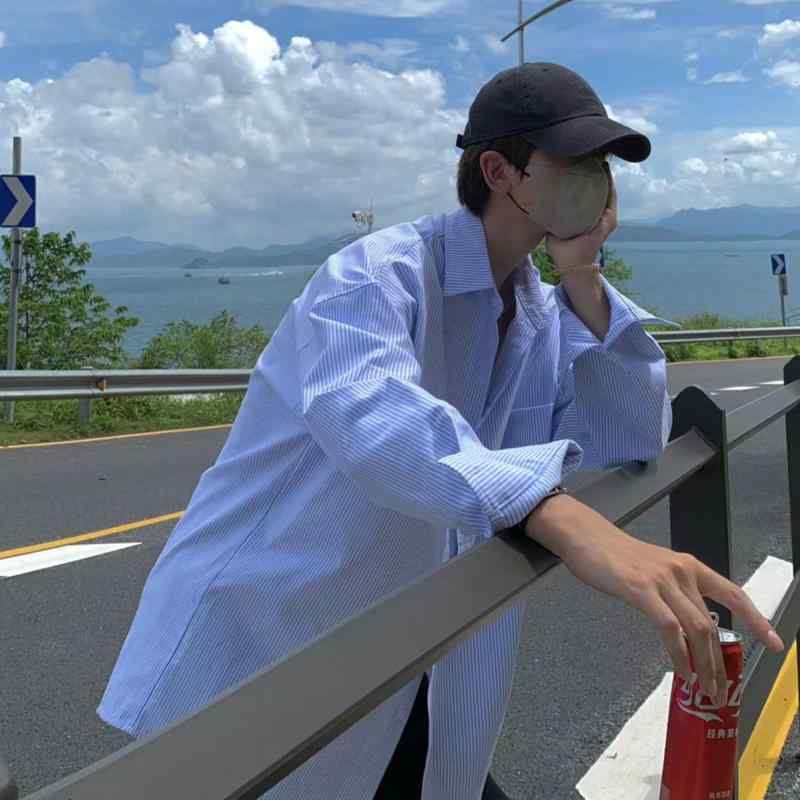 秋冬 コーデ メンズ 服 シンプル ファッション オシャレ 大人 かっこいい 大きいサイズ ストリート 紳士服 アメリカン ハイエンド ブルー 縦縞 シャツ 長袖 春 カジュアル カップル ウェア ジャケット