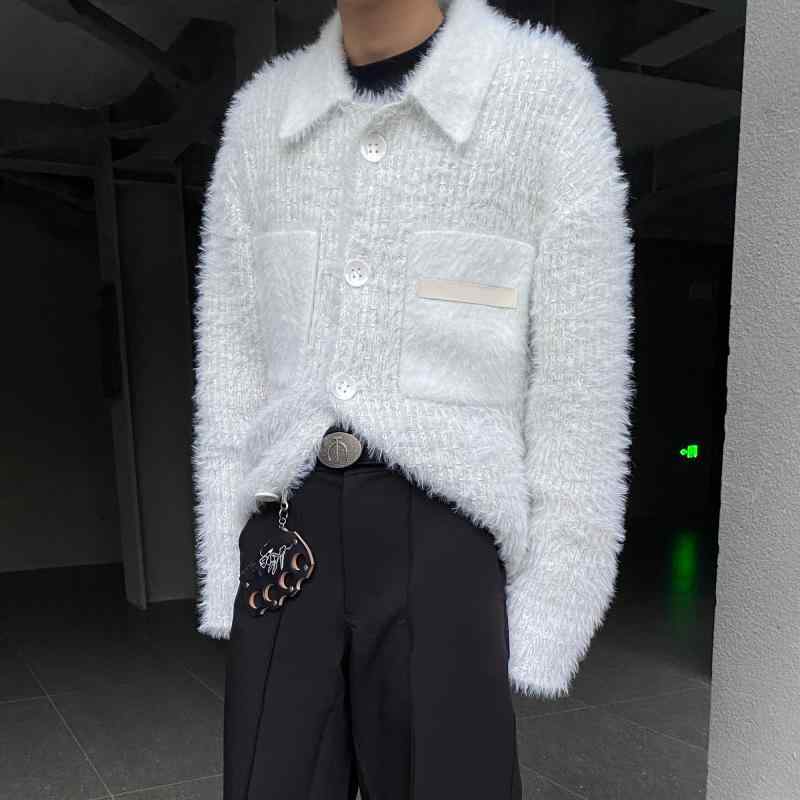 秋冬 コーデ メンズ 服 シンプル ファッション オシャレ 大人 かっこいい 大きいサイズ ストリート 紳士服 アメリカン リラックス 白 カーディガン セーター ハイエンド ニット ジャケット