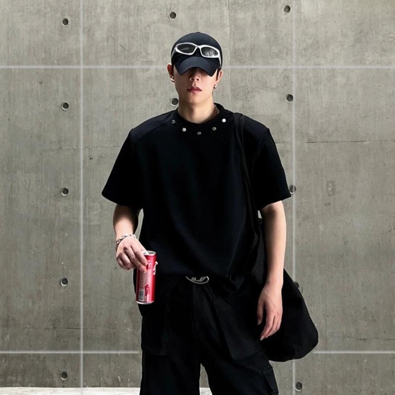半袖Tシャツ メンズ メタルボタンショルダーパッド 2色 tb3724112_0.jpg
