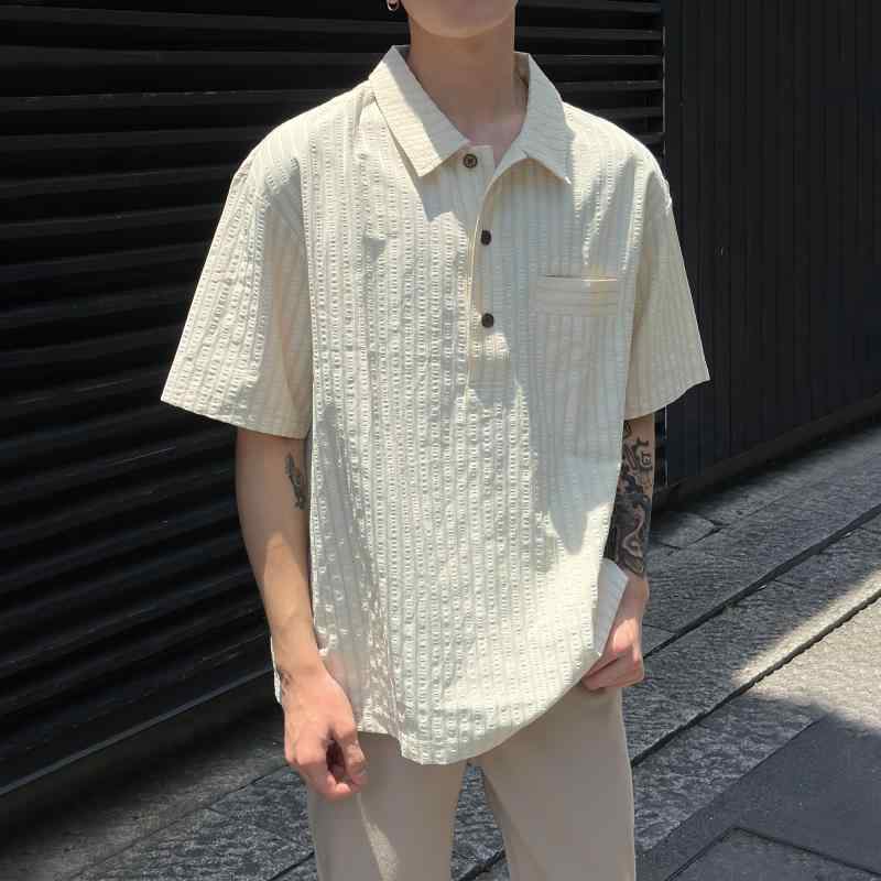 秋冬 コーデ メンズ 服 シンプル ファッション オシャレ 大人 かっこいい 大きいサイズ ストリート 紳士服 ハイエンド ストライプ ポロシャツ 半袖 T シャツ 韓国スタイル カジュアル