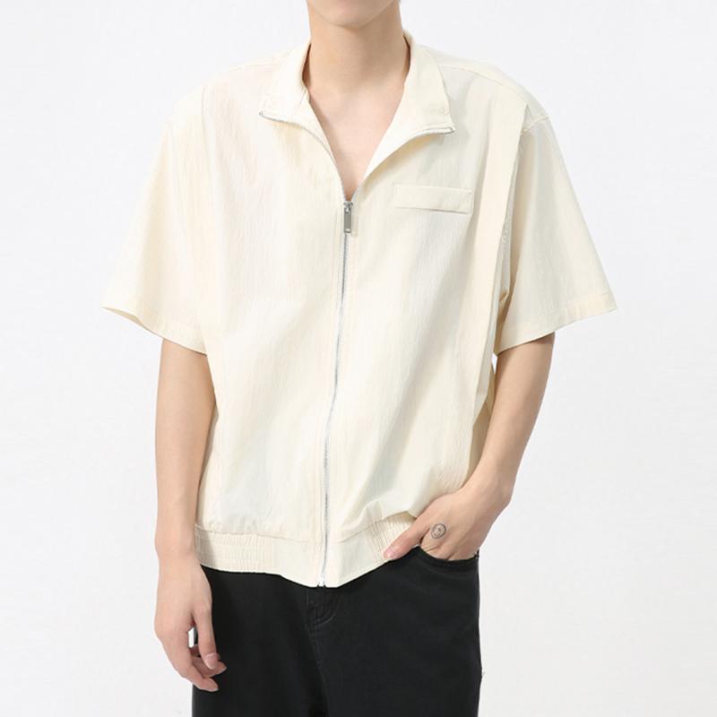 秋冬 コーデ メンズ 服 シンプル ファッション オシャレ 大人 かっこいい 大きいサイズ ストリート 紳士服 アメリカン ハイエンド スタンドカラー ジッパー シャツ 半袖 カジュアル カーディガン ジャケット