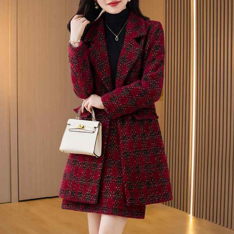 春 コーデ レディース ファッション オシャレ アイテム カワイイ コーデ シンプル きれいめ ナチュラル 上品カジュアル 女性用 婦人服 チェック柄 ウール ドレス ツーピース スーツ 秋 ハイエンド ウェディング パーティー ドレス(4.0)