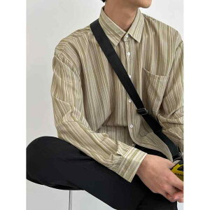 秋冬 コーデ メンズ 服 シンプル ファッション オシャレ 大人 かっこいい 大きいサイズ ストリート 紳士服 レトロ ストライプ インナー 長袖 シャツ ジャケット カジュアル