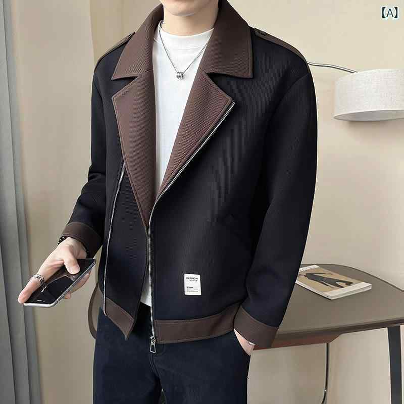 秋冬 コーデ メンズ 服 シンプル ファッション オシャレ 大人 かっこいい 大きいサイズ ストリート 紳士服 カラー ブロック ジャケット スーツ 襟 カジュアル アウター