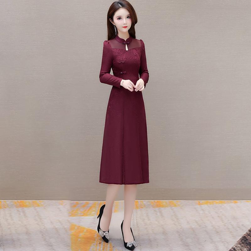 春 コーデ レディース ファッション オシャレ アイテム カワイイ コーデ シンプル きれいめ ナチュラル 上品カジュアル 女性用 婦人服 チャイナ ドレス 長袖 秋 ハイエンド ウェディング パーティー ドレス