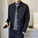 秋冬 コーデ メンズ 服 シンプル ファッション オシャレ 大人 かっこいい 大きいサイズ ストリート 紳士服 ストライプ セーター ジャケット スリム ハイエ...