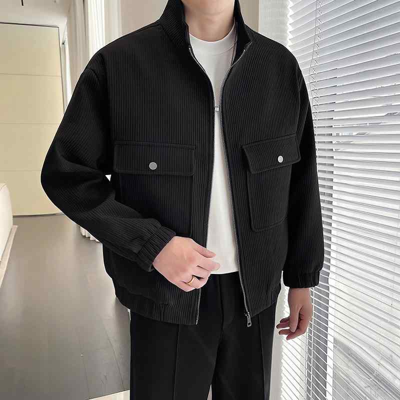 秋冬 コーデ メンズ 服 シンプル ファッション オシャレ 大人 かっこいい 大きいサイズ ストリート 紳士服 春 スタンドカラー ジャケット ワークウェア カジュアル ゆったり 快適 ストライプ トップス