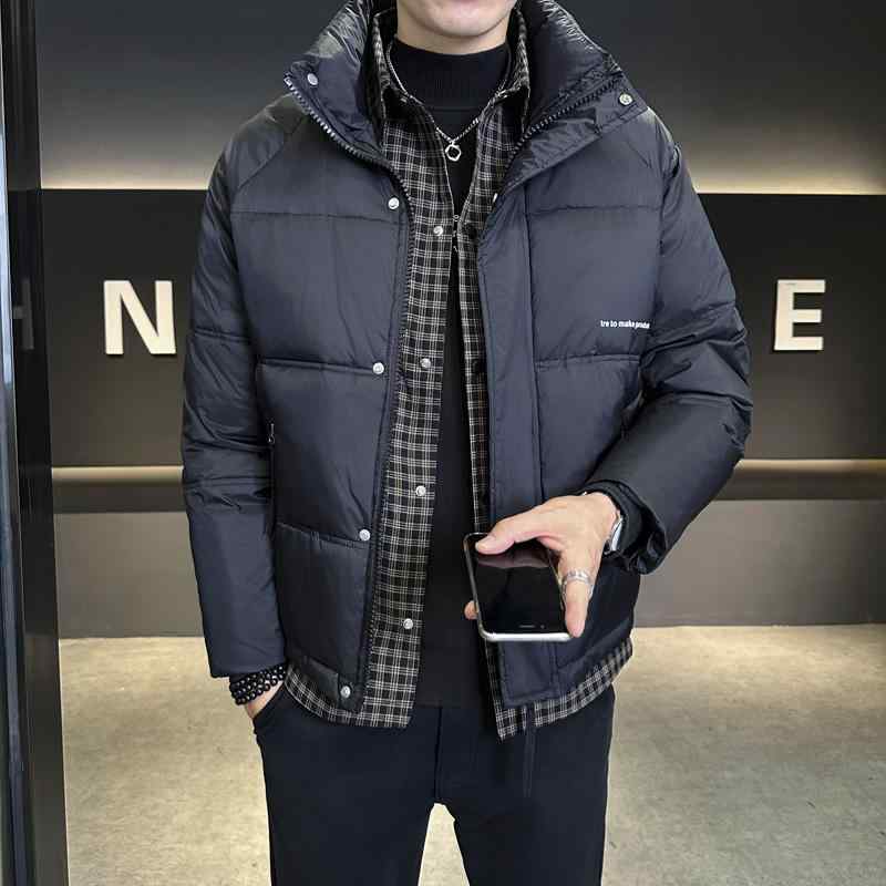 秋冬 コーデ メンズ 服 シンプル ファッション オシャレ 大人 かっこいい 大きいサイズ ストリート 紳士服 フェイク ツーピース シャツ ダウン ジャケット アメリカン ハイエンド 冬 厚手 暖かい 防寒 服