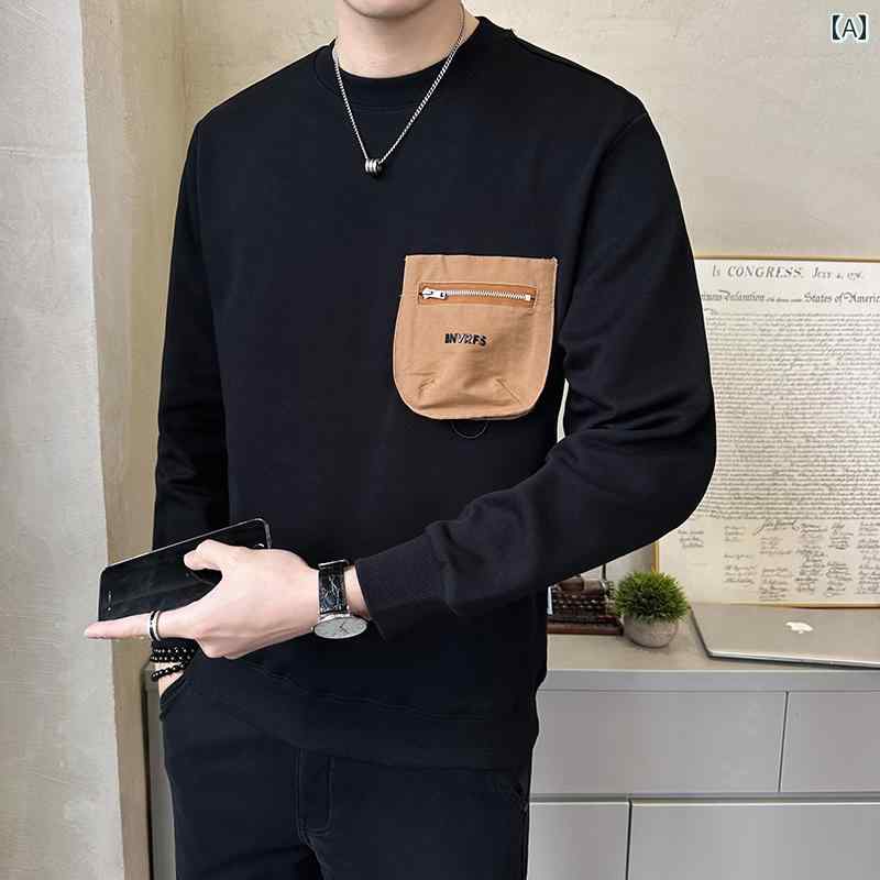秋冬 コーデ メンズ 服 シンプル ファッション オシャレ 大人 かっこいい 大きいサイズ ストリート 紳士服 スウェットシャツ 長袖 春 カジュアル ハイエンド トップス レイヤリング シャツ