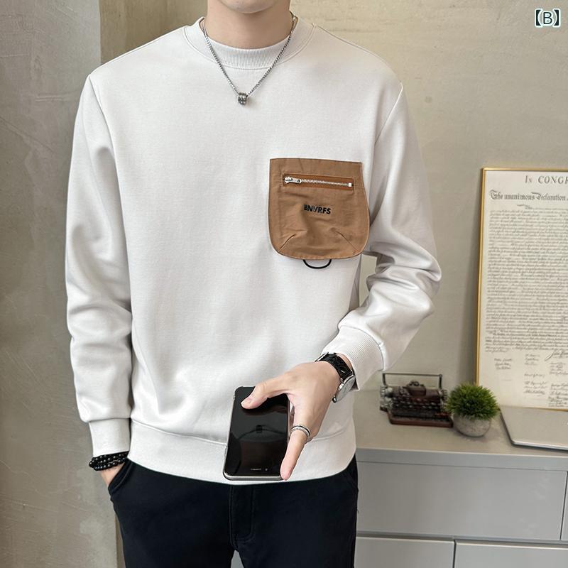 秋冬 コーデ メンズ 服 シンプル ファッション オシャレ 大人 かっこいい 大きいサイズ ストリート 紳士服 スウェットシャツ 長袖 春 カジュアル ハイエンド トップス レイヤリング シャツ