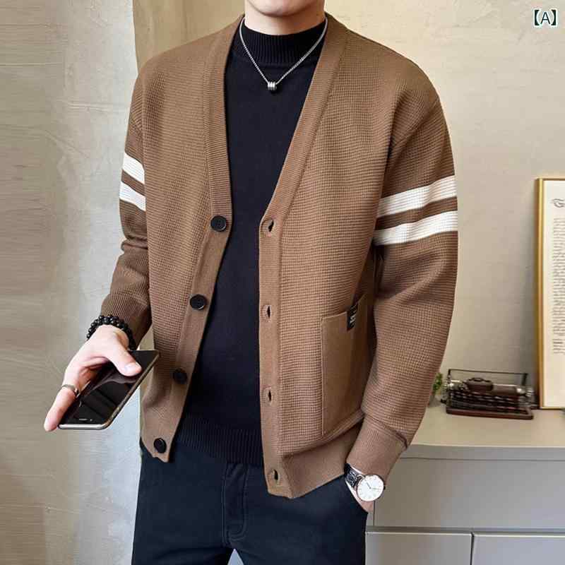 秋冬 コーデ メンズ 服 シンプル ファッション オシャレ 大人 かっこいい 大きいサイズ ストリート 紳士服 セーター ジャケット スリム ニット カーディガン