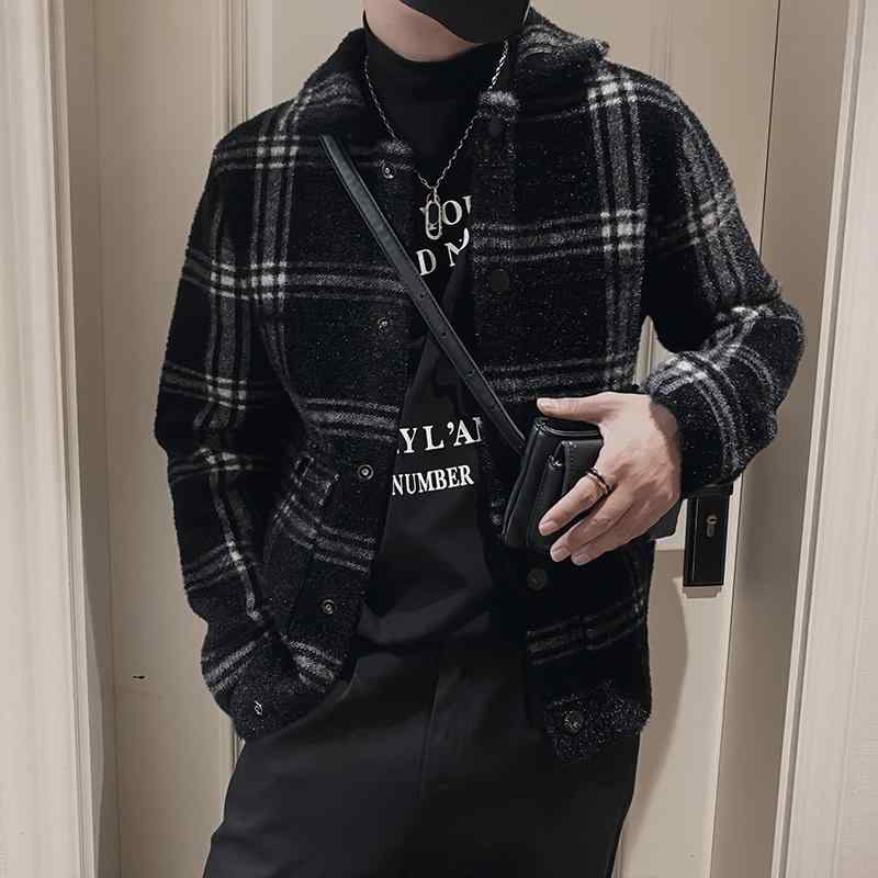 秋冬 コーデ メンズ 服 シンプル ファッション オシャレ 大人 かっこいい 大きいサイズ ストリート 紳士服 黒 白 チェック柄 ジャケット アメリカン レトロ ハイエンド ストリート セーター カーディガン