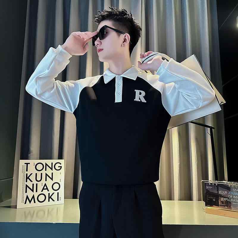 秋冬 コーデ メンズ 服 シンプル ファッション オシャレ 大人 かっこいい 大きいサイズ ストリート 紳士服 カラー ブロック スウェットシャツ ハイエンド ストリート 長袖 T シャツ ポロシャツ