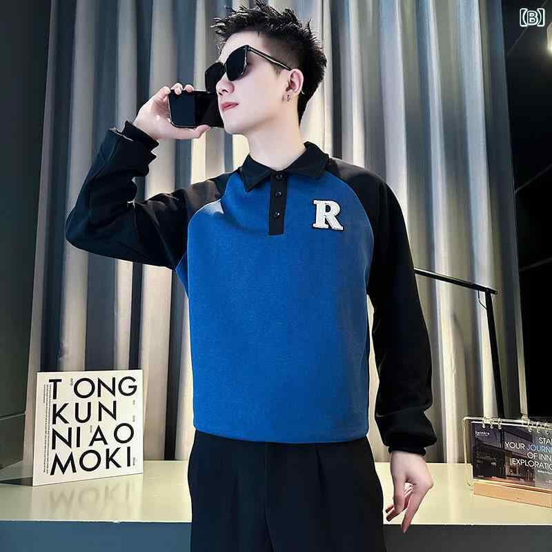 秋冬 コーデ メンズ 服 シンプル ファッション オシャレ 大人 かっこいい 大きいサイズ ストリート 紳士服 カラー ブロック スウェットシャツ ハイエンド ストリート 長袖 T シャツ ポロシャツ