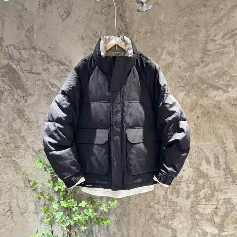 秋冬 コーデ メンズ 服 シンプル ファッション オシャレ 大人 かっこいい 大きいサイズ ストリート 紳士服 スタンドカラー ビッグ ポケット ダウン ジャケット 冬 レター ホワイトダックダウン 暖かい