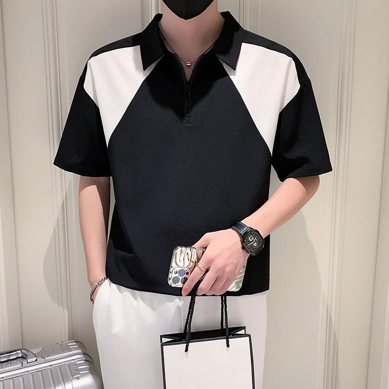 秋冬 コーデ メンズ 服 シンプル ファッション オシャレ 大人 かっこいい 大きいサイズ ストリート 紳士服 カラー ブロック ポロシャツ カジュアル 薄手 半袖 T シャツ トップス